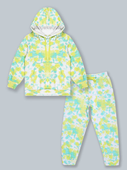 Fleece Tie & Dye Print Hooded Sweatshirt & Track Pant Set