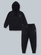 Fleece Solid Hooded Sweatshirt  & Track Pant Set - Jet Black / 3-4Y
