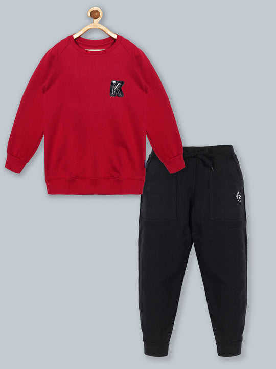 Boys Round Neck Sweatshirt & Solid Fleece Track Pant Set