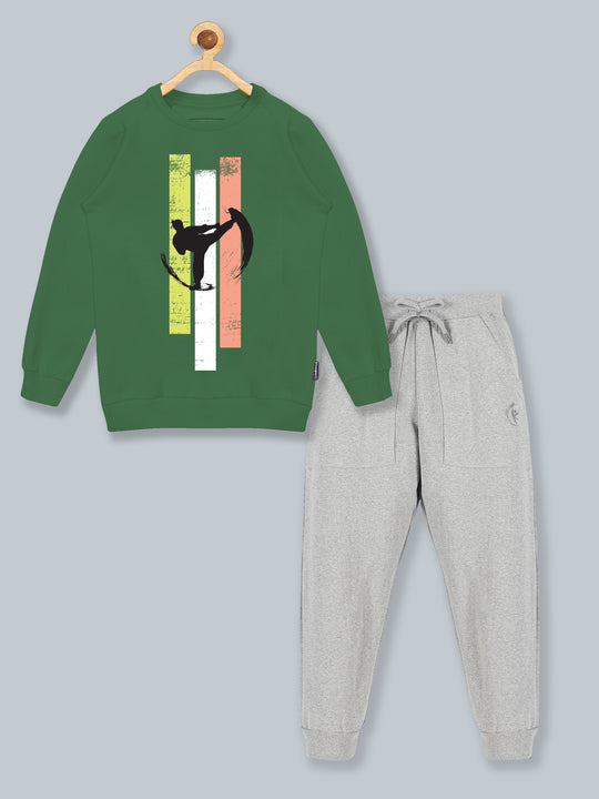 Boys Round Neck Sweatshirt & Solid Fleece Track Pant Set