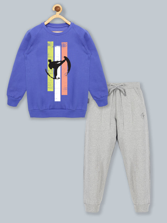 Boys Round Neck Sweatshirt & Solid Fleece Track Pant Set