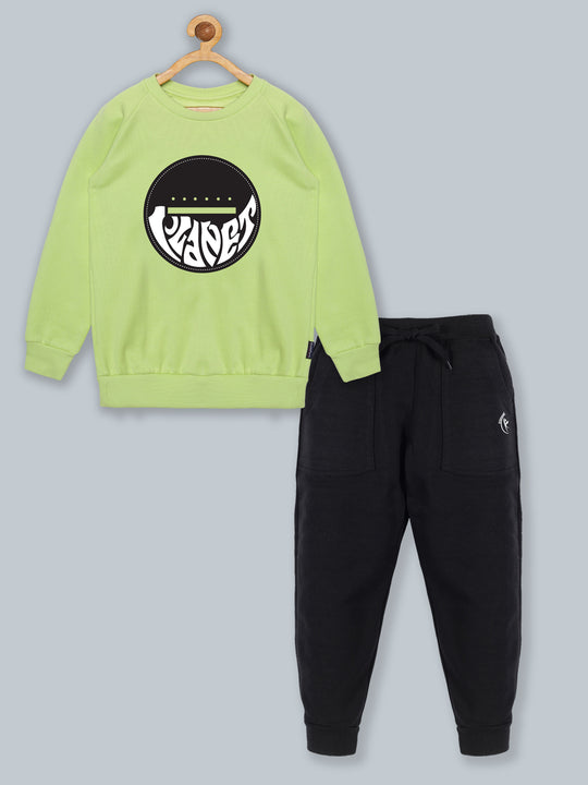 Boys Round Neck Sweatshirt & Solid Fleece Track Pant Set