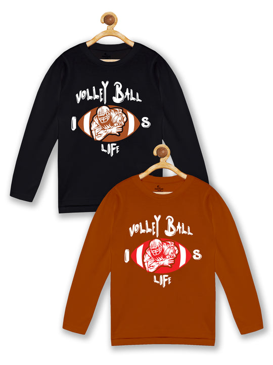 Boy's Printed Full Sleeve Round Neck Tee Pack of 2