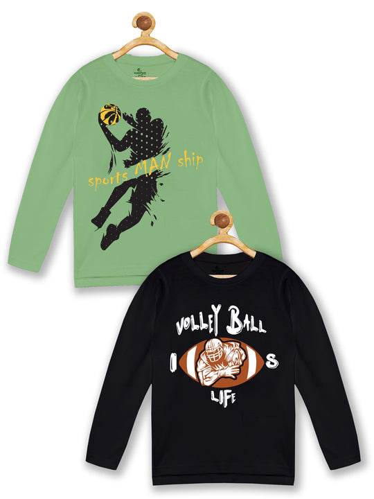 Boy's Printed Full Sleeve Round Neck Tee Pack of 2