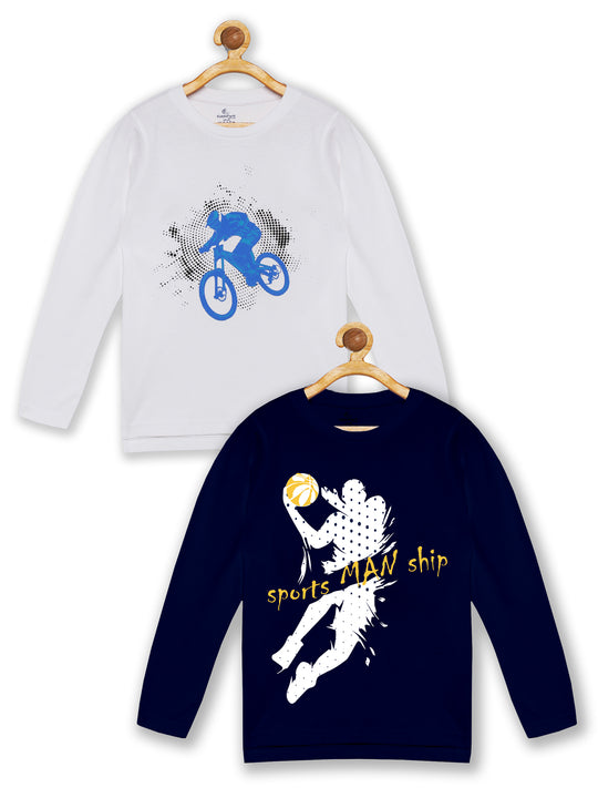 Boy's Printed Full Sleeve Round Neck Tee Pack of 2