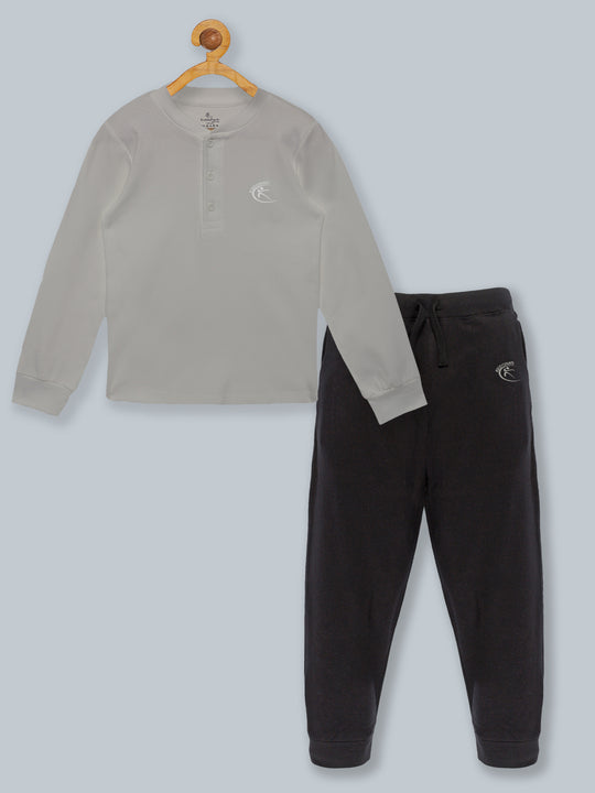 Solid Full Sleeve Henley Neck Rib Tee & Track Pant Set