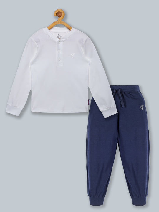 Solid Full Sleeve Henley Neck Rib Tee & Track Pant Set