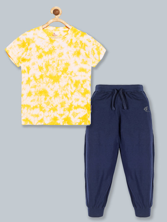 Boys Half Sleeve Tie & Dye T Shirt & Solid Track Pant Set