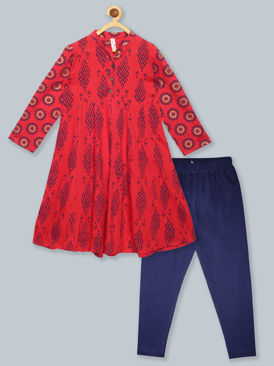 Girls Full Sleeve Printed Kurta & Legging Set