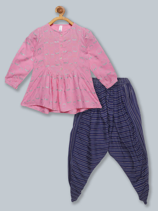 Girls Full Sleeve Short Kurti  & Printed Harem Pant Set