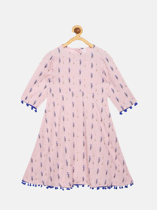 Girls Ethnic Kurta With Pom Pom Hem