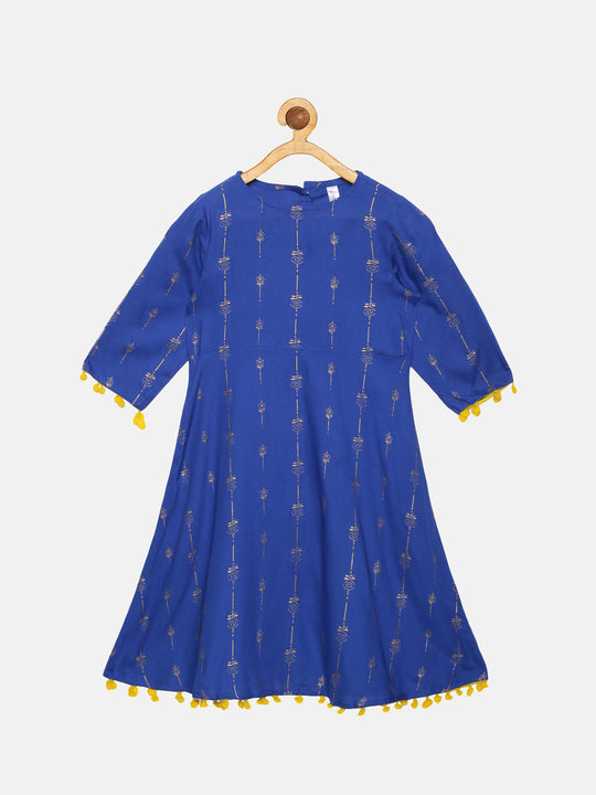 Girls Ethnic Kurta With Pom Pom Hem