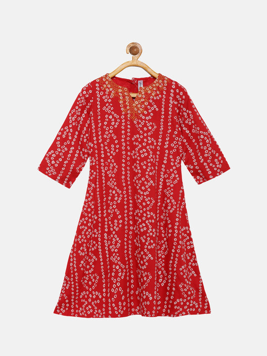 Girls Yoke Embroidery Bandhani Kurta