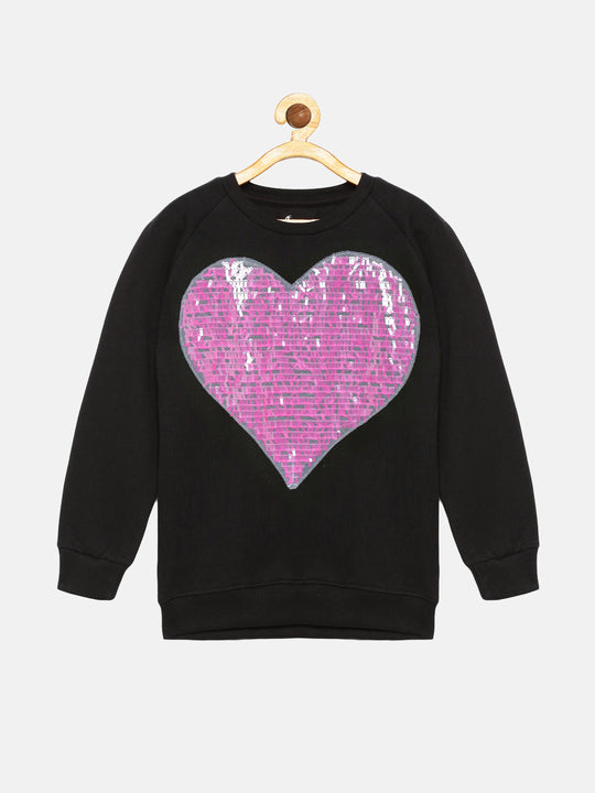 Girls Round Neck Sweatshirt With Applique