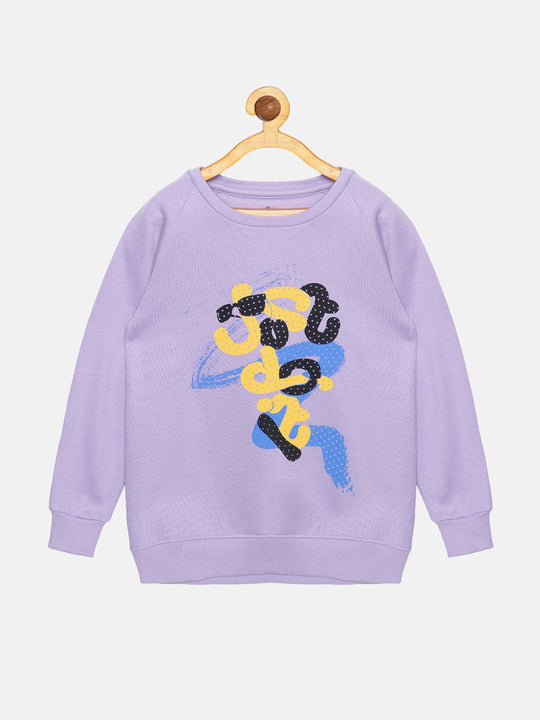 Girls Chest Print Round Neck Sweatshirt