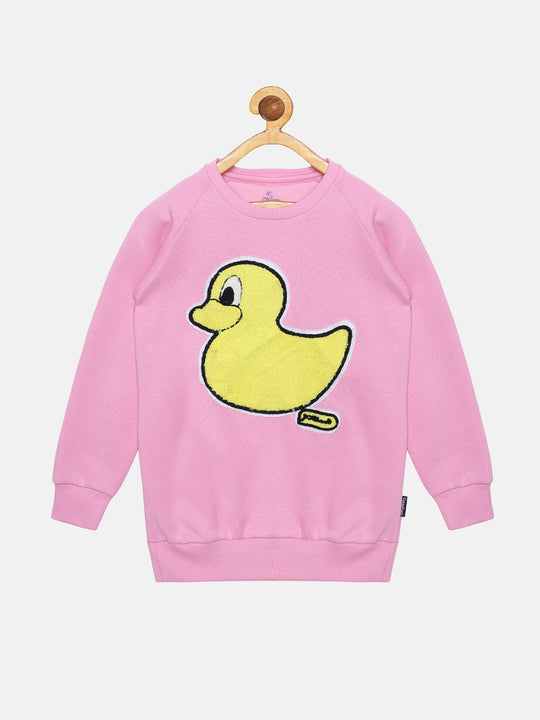 Girls Round Neck Sweatshirt With Applique