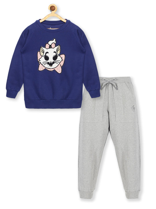 Girl's Round Neck Sweatshirt & Solid Fleece Track Pant Set