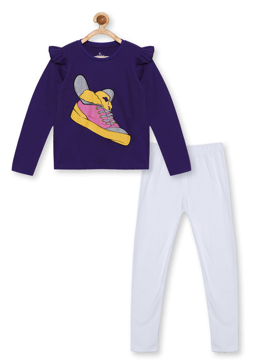 Girl's Printed Full Sleeve Tee & Solid Legging Set