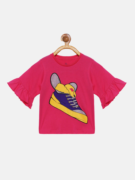 Girls "Wing Shoes" Print Frill half Sleeve Tee