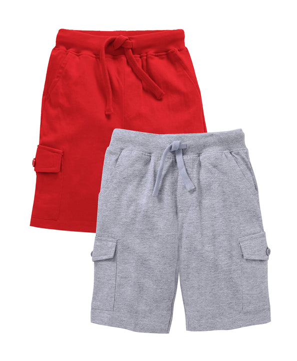 Boys Solid Knee Length Knit Cargo Shorts - Pack Of 2