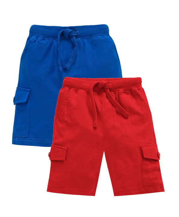 Boys Solid Knee Length Knit Cargo Shorts - Pack Of 2