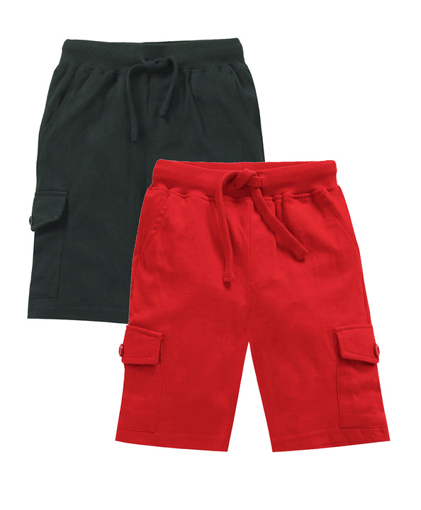 Boys Solid Knit Knee length Cargo Shorts - Pack of 2