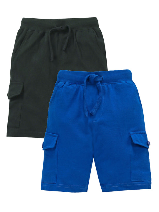 Boys Solid Knit Knee length Cargo Shorts - Pack of 2