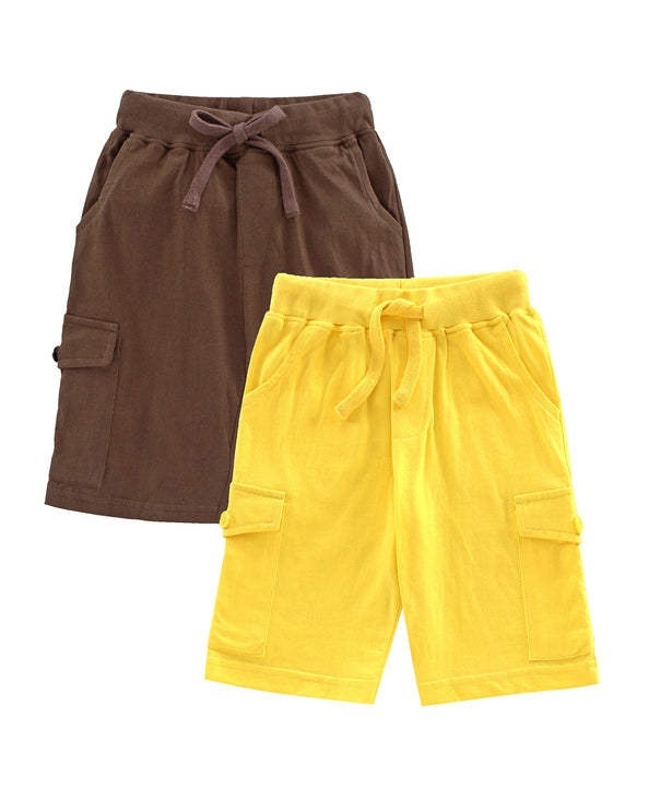 Boys Solid Knit Knee length Cargo Shorts - Pack of 2