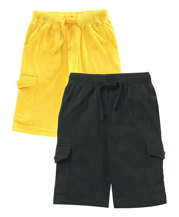 Boys Solid Knit Knee length Cargo Shorts - Pack of 2