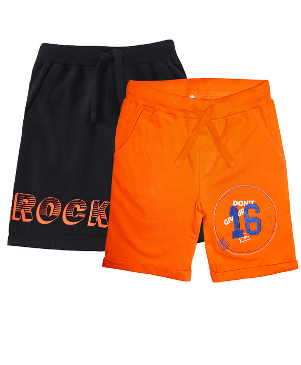 Boys Pull on Shorts with roll up hem & applique - Pack of 2