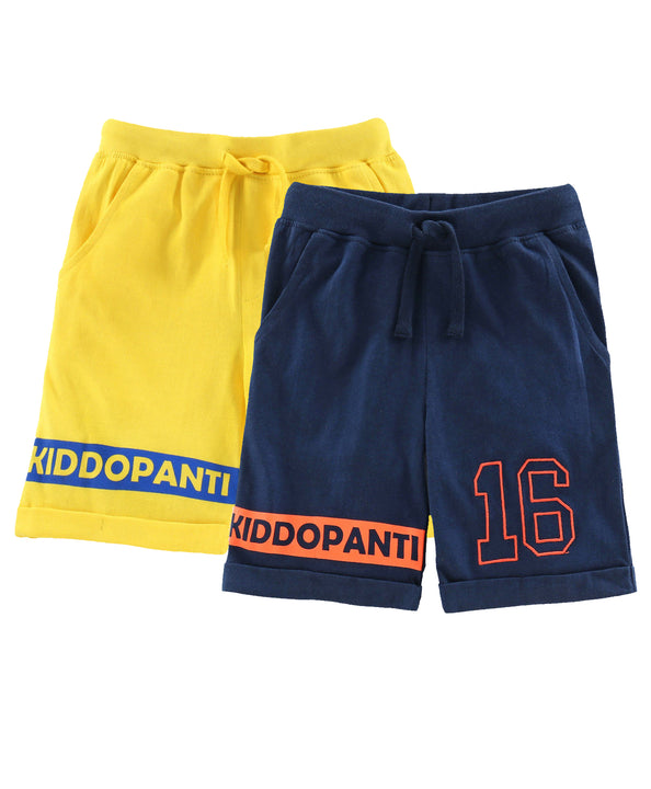 Boys Pull on Shorts with roll up hem & applique - Pack of 2