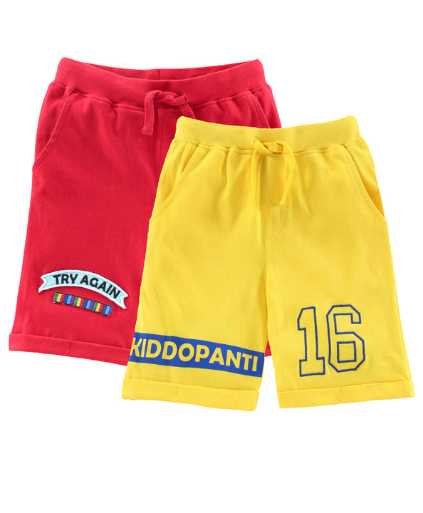 Boys Pull on Shorts with roll up hem & applique - Pack of 2