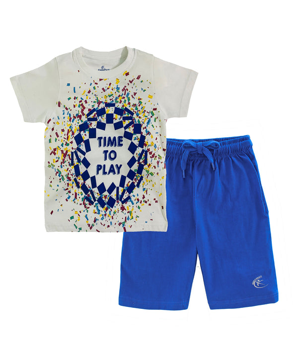 Boys Cotton T-Shirt with Print and Knee length Shorts Sets