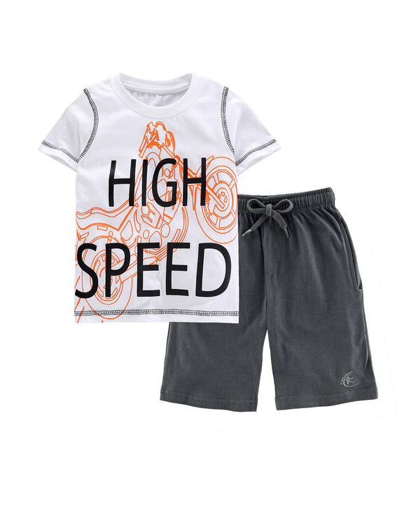 Boys Cotton T-Shirt with Print and Knee length Shorts Sets