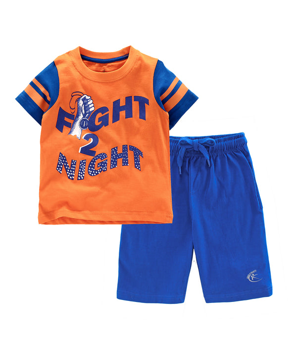 Boys Cotton T-Shirt with Print and Knee length Shorts Sets