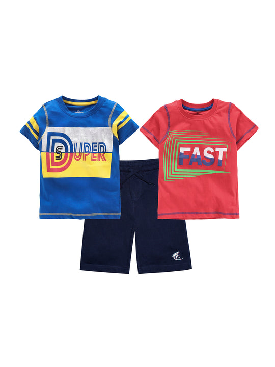 Boys 2 Cotton T-shirts with Print and Knee length Shorts Set