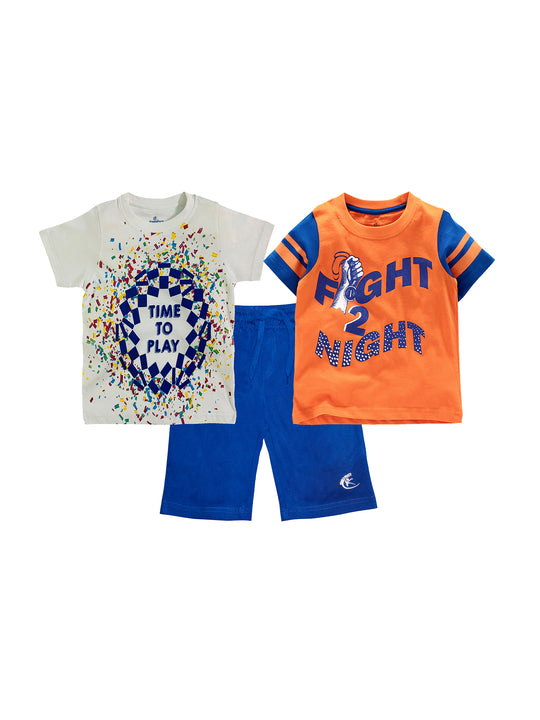 Boys 2 Cotton T-shirts with Print and Knee length Shorts Set