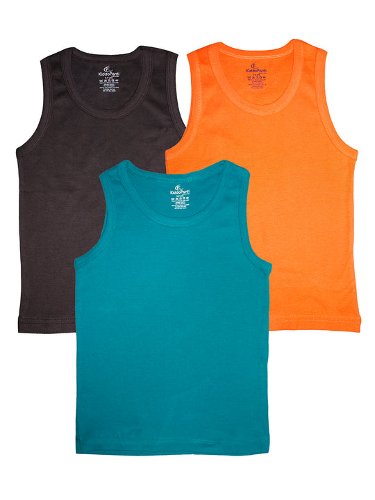 Kiddopanti Boys Cotton Multi Colors Solid Rib vest Pack of 3