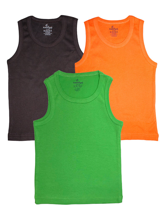 Kiddopanti Boys Cotton Multi Colors Solid Rib vest Pack of 3