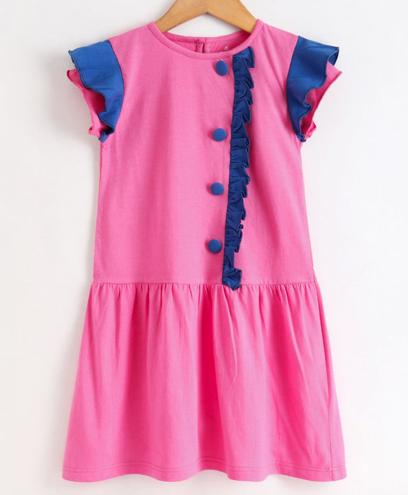 Girls Cotton Jersey Dress with Frill Sleeves
