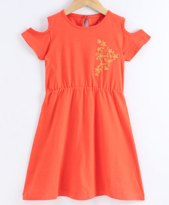 Girls Cotton Jersey Dress with Cold Shoulder sleeves