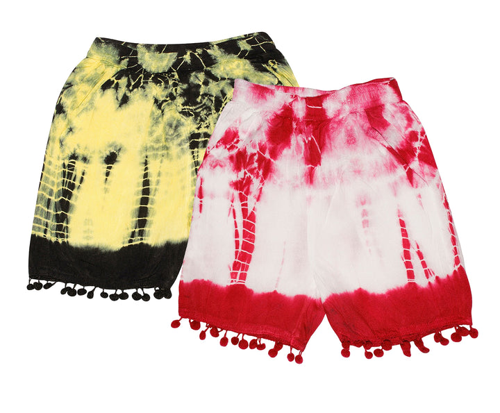 Girls Tie & Dye Shorts with Pom Pom - Pack of 2