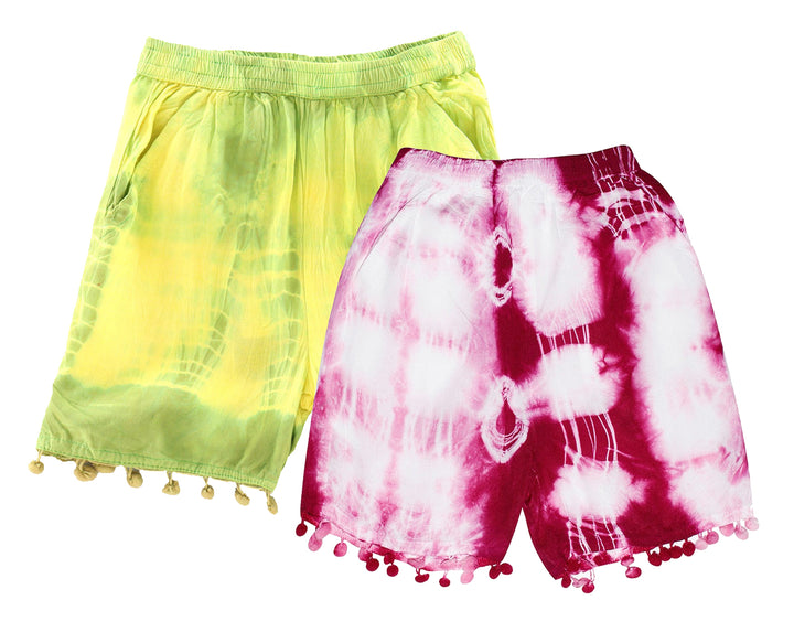 Girls Tie & Dye Shorts with Pom Pom - Pack of 2