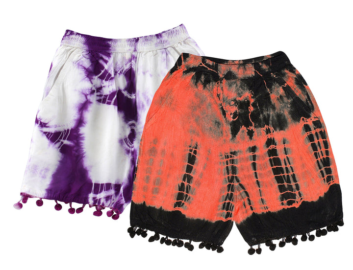 Girls Tie & Dye Shorts with Pom Pom - Pack of 2