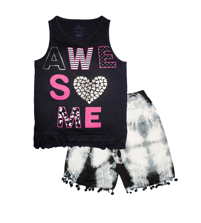 Girls Sleeveless T-shirt with Tie & Dye Shorts Set