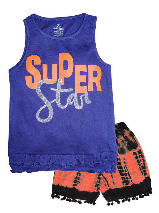 Girls Sleeveless T-shirt with Tie & Dye Shorts Set