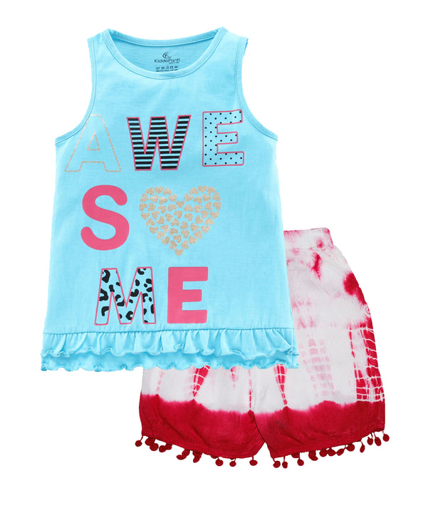 Girls Sleeveless T-shirt with Tie & Dye Shorts Set