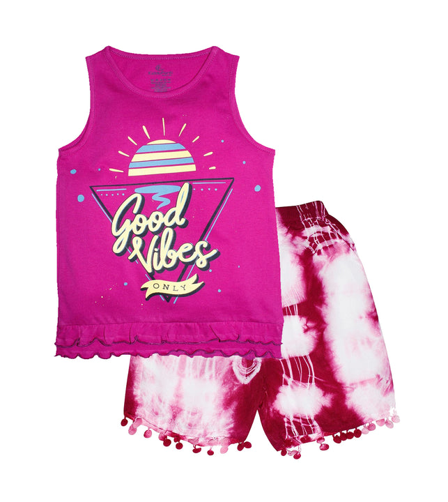 Girls Sleeveless T-shirt with Tie & Dye Shorts Set