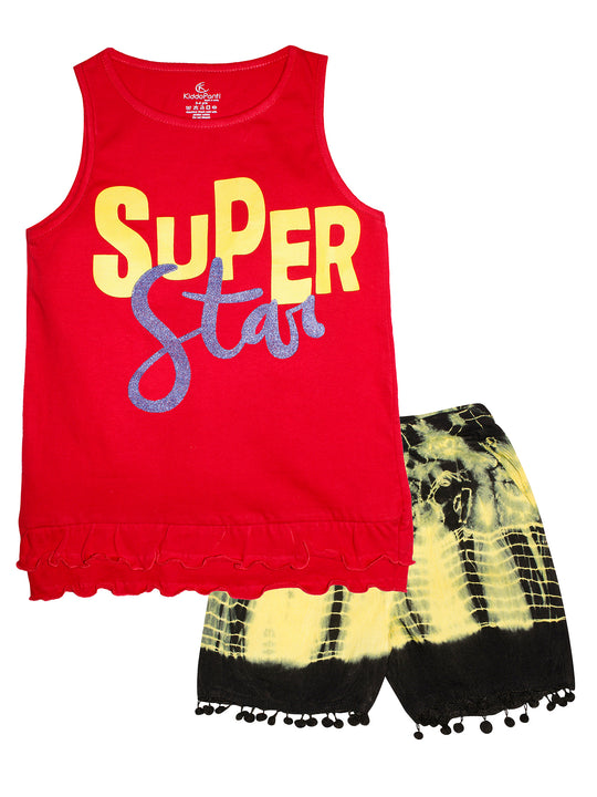 Girls Sleeveless T-shirt with Tie & Dye Shorts Set