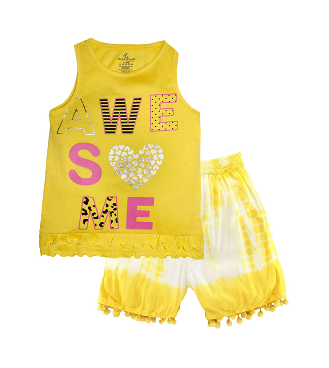 Girls Sleeveless T-shirt with Tie & Dye Shorts Set